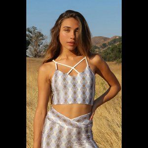 Wolven Argyle Plaid Leggings and Crop Top